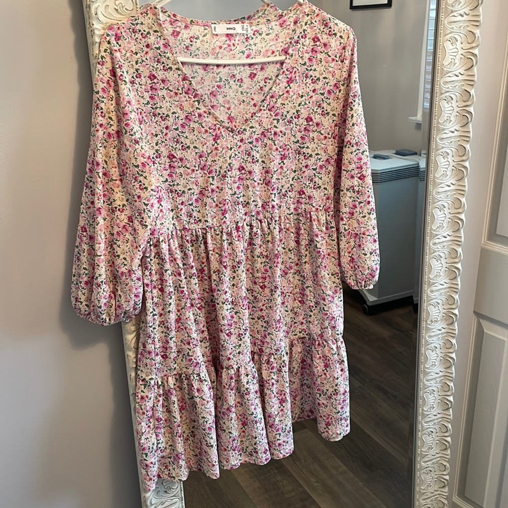 Mango textured short dress. Size XS. Color Ecru